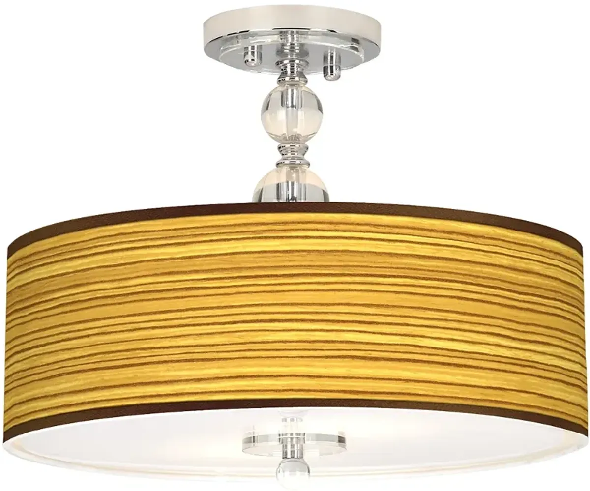 Tawny Zebrawood Giclee 16" Wide Semi-Flush Ceiling Light