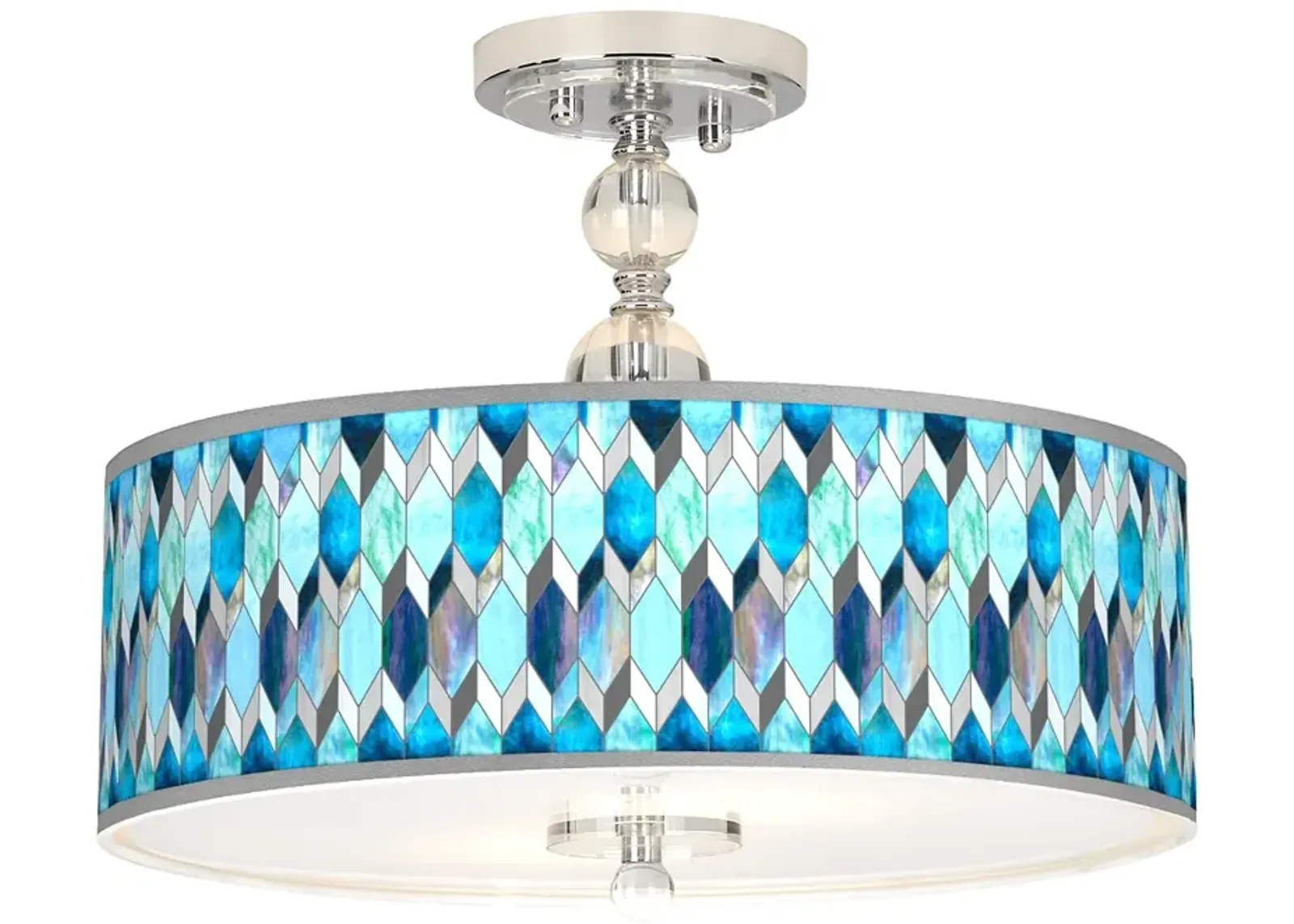 Blue Tiffany-Style Giclee 16" Wide Semi-Flush Ceiling Light