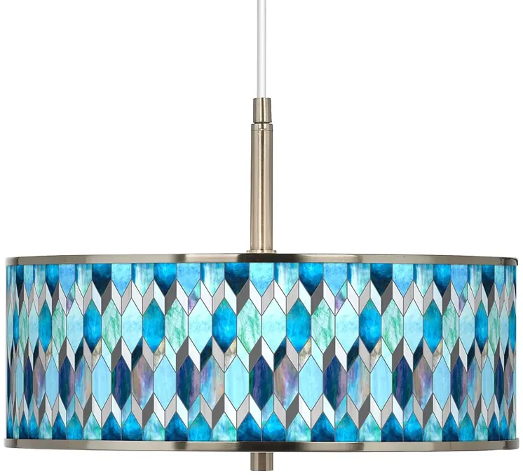 Giclee Glow 16" Wide Blue Mosaic Pattern Shade Pendant Light