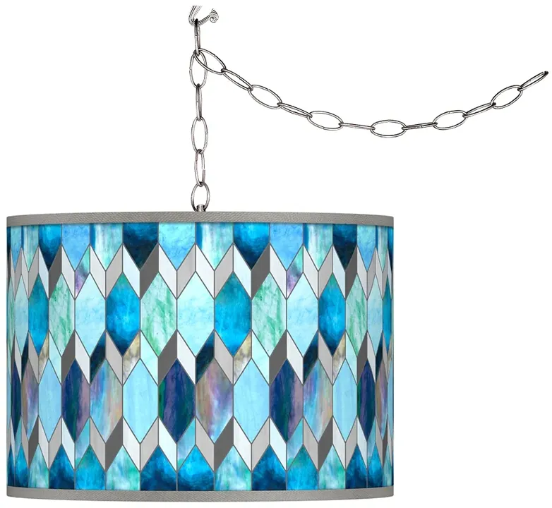 Blue Tiffany-Style Giclee Glow Plug-In Swag Pendant