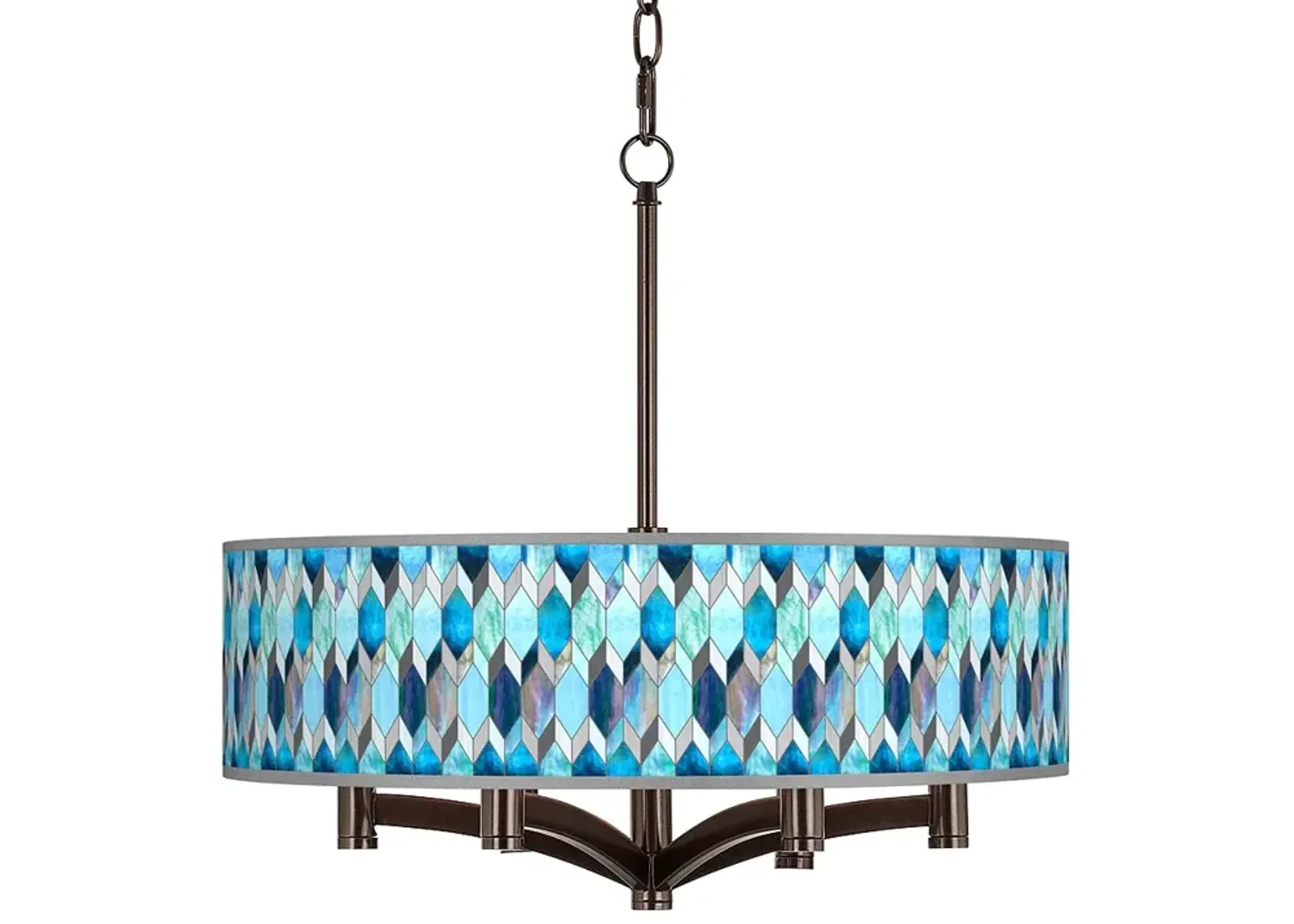 Blue Tiffany-Style Ava 6-Light Bronze Pendant Chandelier