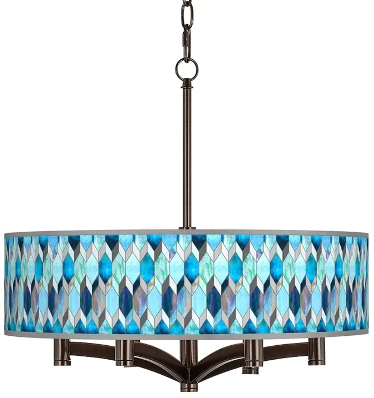 Blue Tiffany-Style Ava 6-Light Bronze Pendant Chandelier