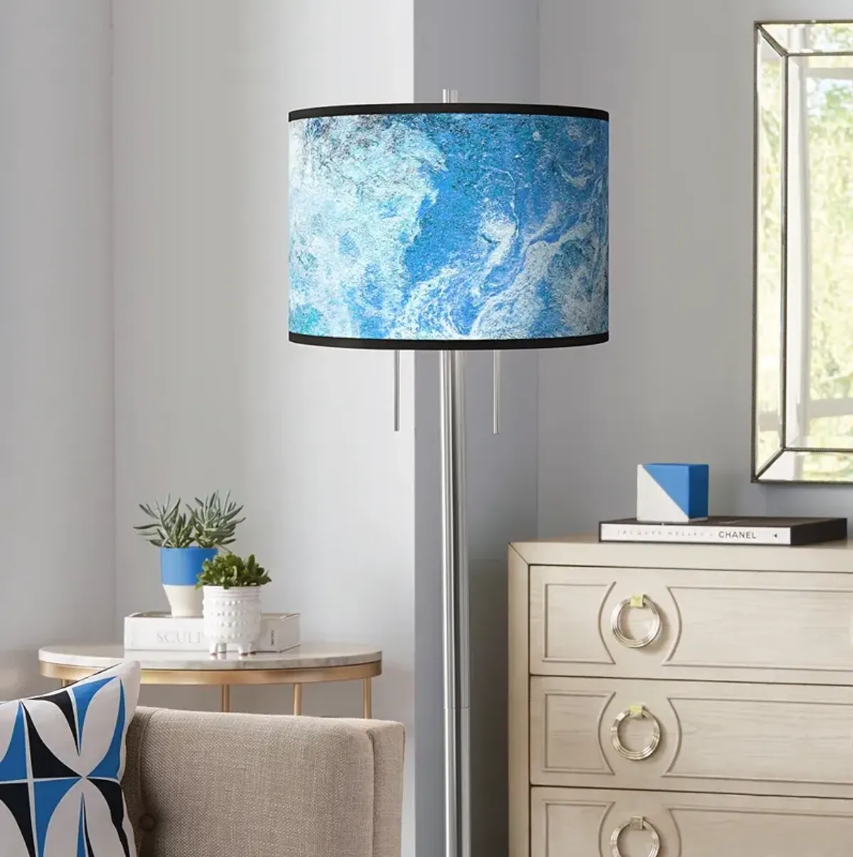 Giclee Glow Garth 63" Ultrablue Shade Brushed Nickel Floor Lamp