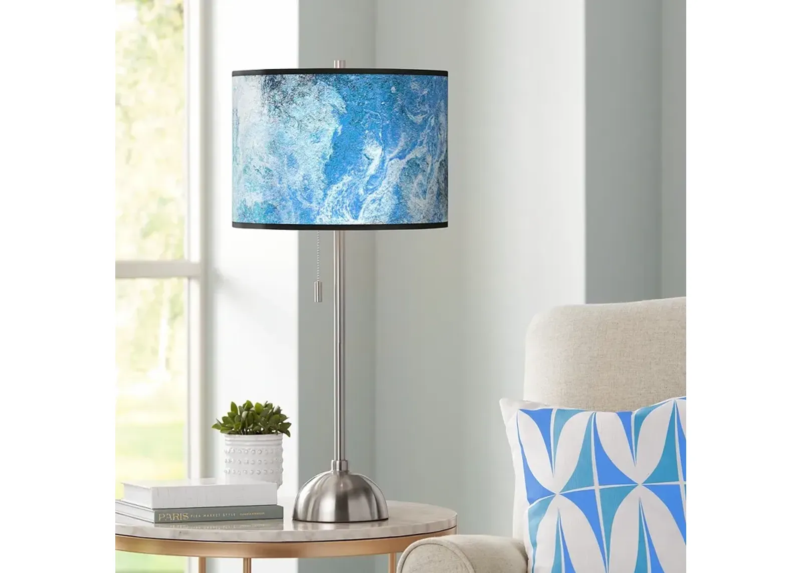 Giclee Glow 28" High Modern Ultrablue Shade Brushed Nickel Table Lamp