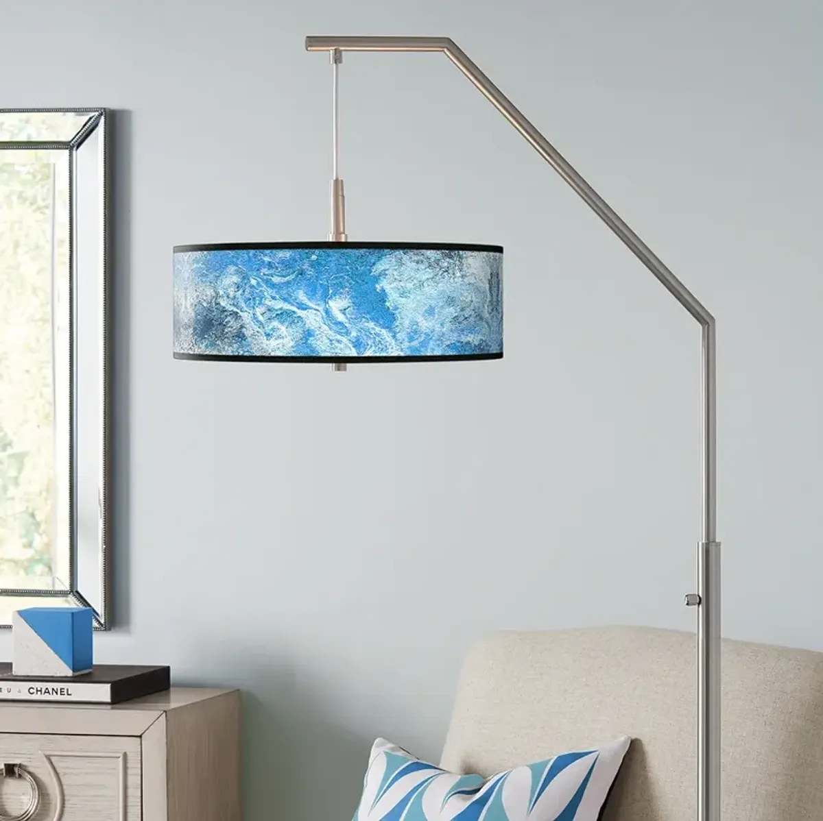 Ultrablue Giclee Shade Arc Floor Lamp