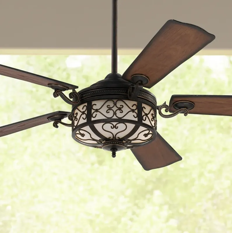 54" Hermitage LED Golden Forged Damp Rated Ceiling Fan with Remote