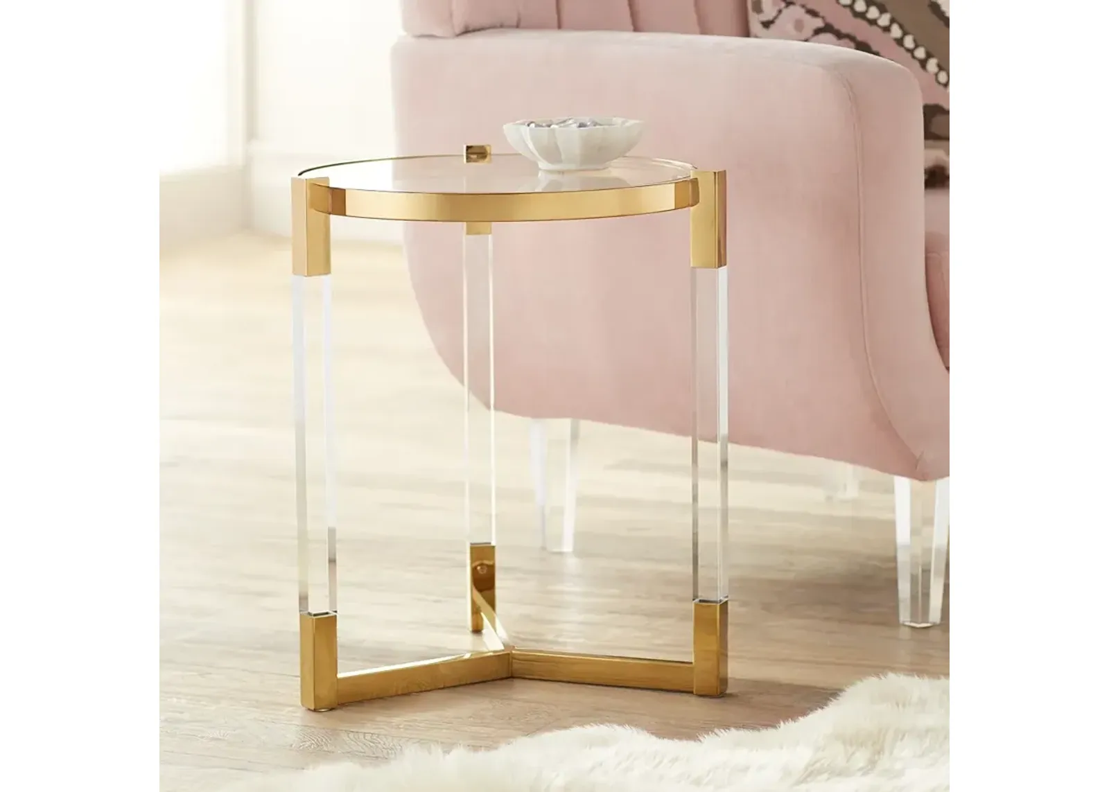 Darla 19" Wide Gold and Acrylic Modern Round Accent Table