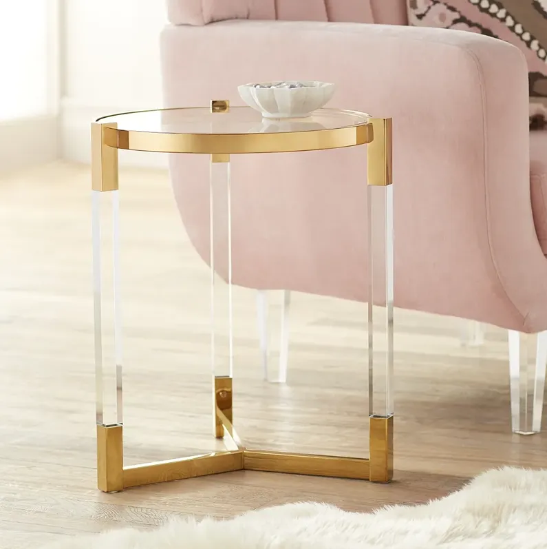 Darla 19" Wide Gold and Acrylic Modern Round Accent Table