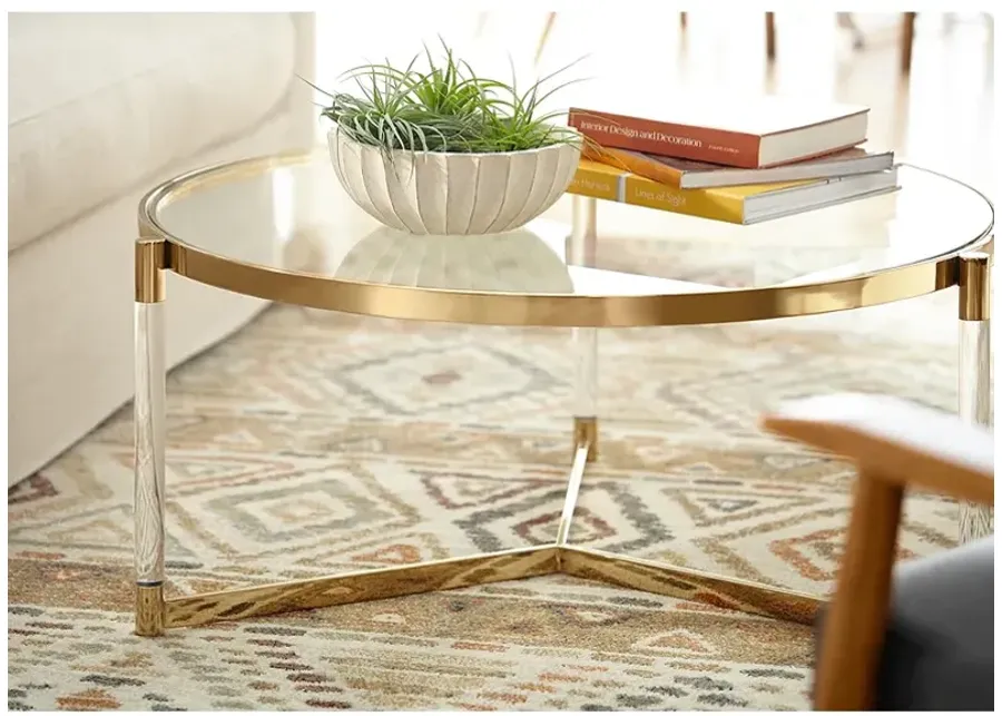 Stefania 36" Wide Gold and Acrylic Modern Coffee Table