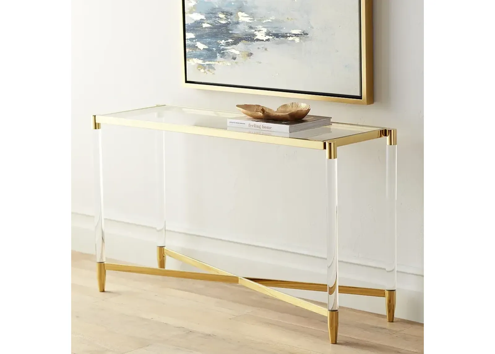 Stefania 50" Wide Gold and Acrylic Modern Console Table