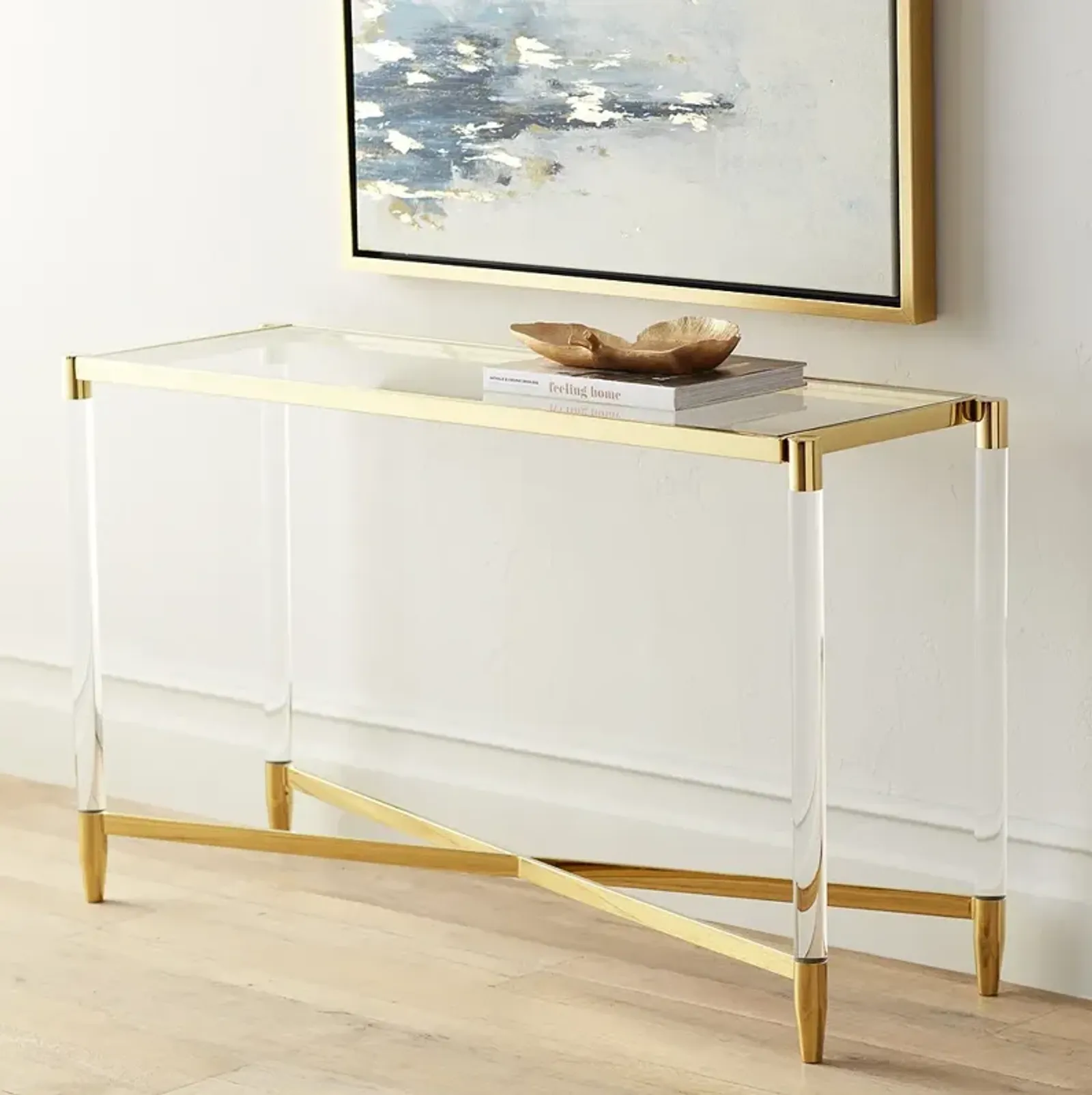 Stefania 50" Wide Gold and Acrylic Modern Console Table