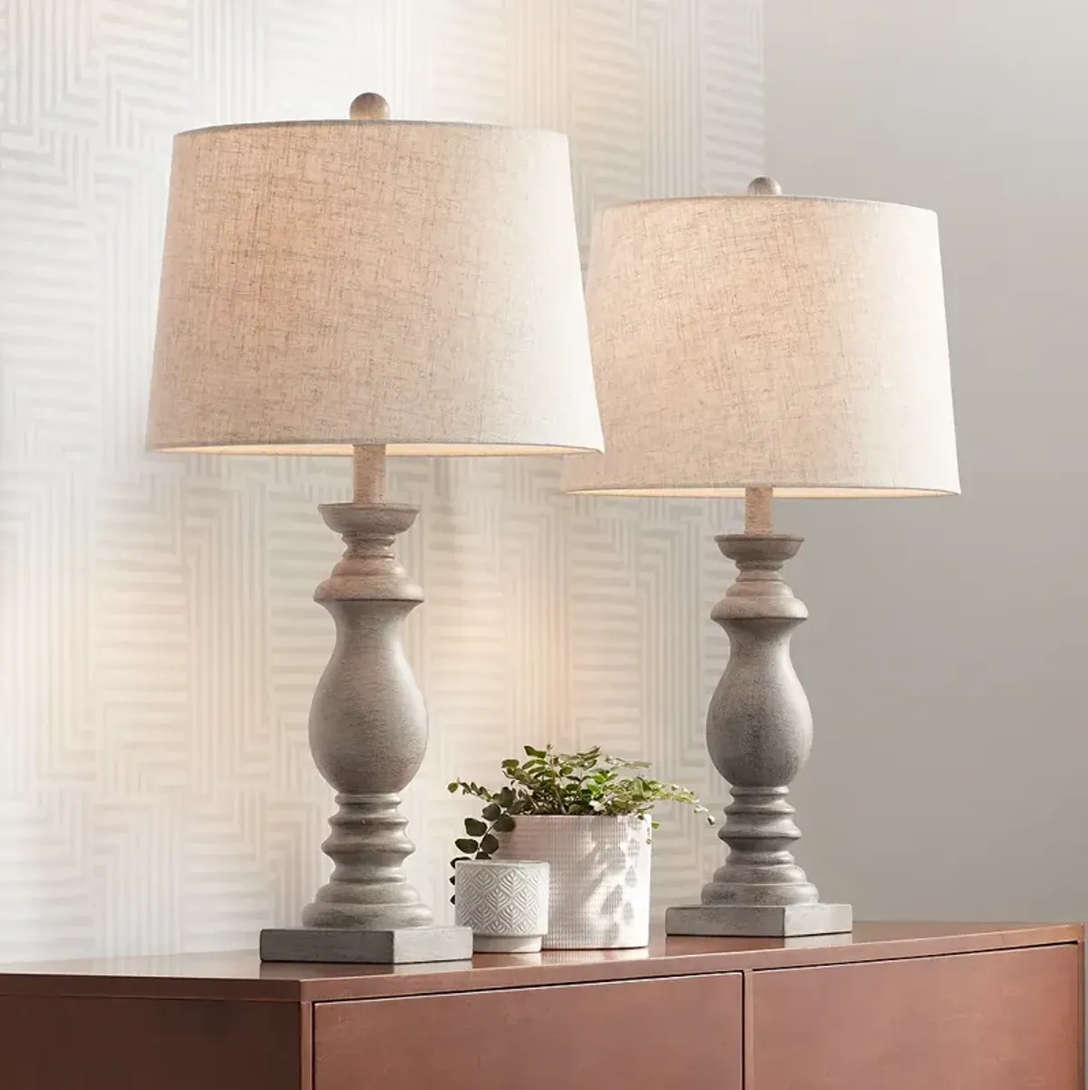 Regency Hill 26 1/2" High White-Washed Faux Wood Table Lamps Set of 2