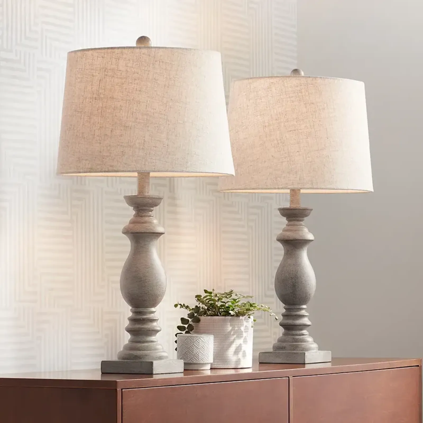 Regency Hill 26 1/2" High White-Washed Faux Wood Table Lamps Set of 2