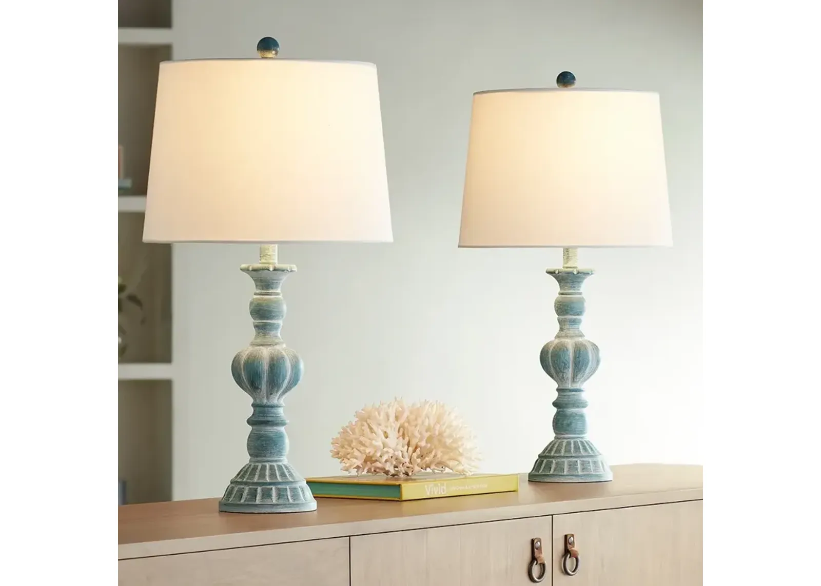 Regency Hill Tanya 26 1/2" Vintage Blue Wash Table Lamps Set of 2