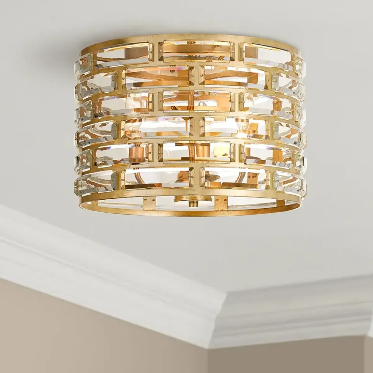 Crystorama Meridian 15" Wide Gold and Crystal Ceiling Light