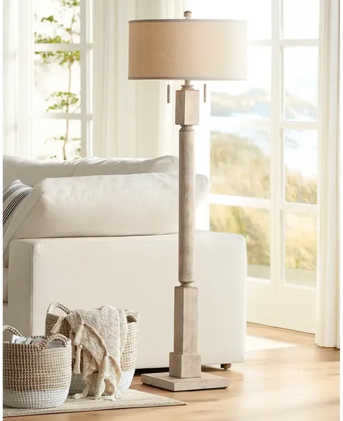 Barnes and Ivy Baluster 63 1/2" Coastal Rustic Pickled Wood Floor Lamp