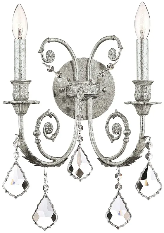 Crystorama Regis 15" High Olde Silver 2-Light Wall Sconce