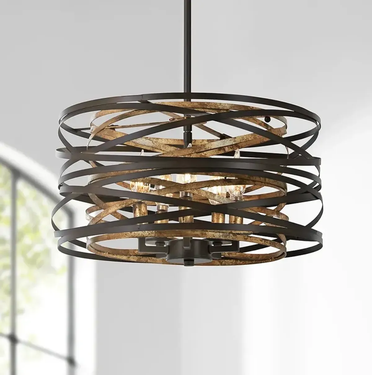 Minka Lavery Vortic Flow 16" Dark Bronze and Gold 5-Light Pendant