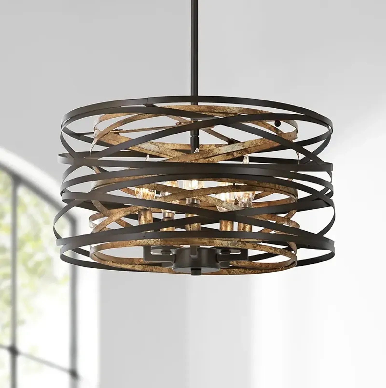 Minka Lavery Vortic Flow 16" Dark Bronze and Gold 5-Light Pendant