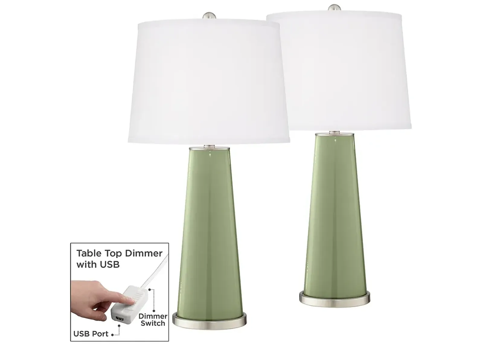 Majolica Green Leo Table Lamp Set of 2 with Dimmers