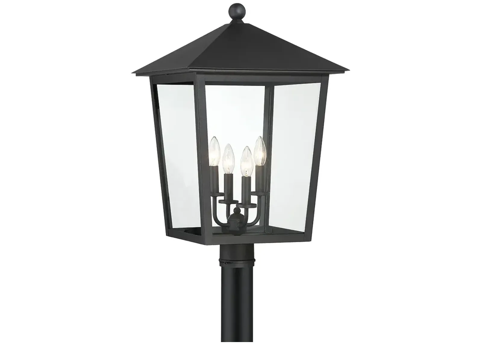 The Great Outdoors Noble Hill 4-Light Black Outdoor Post with Glass Shade