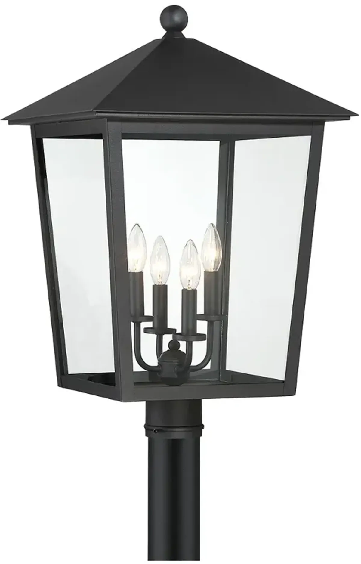 The Great Outdoors Noble Hill 4-Light Black Outdoor Post with Glass Shade