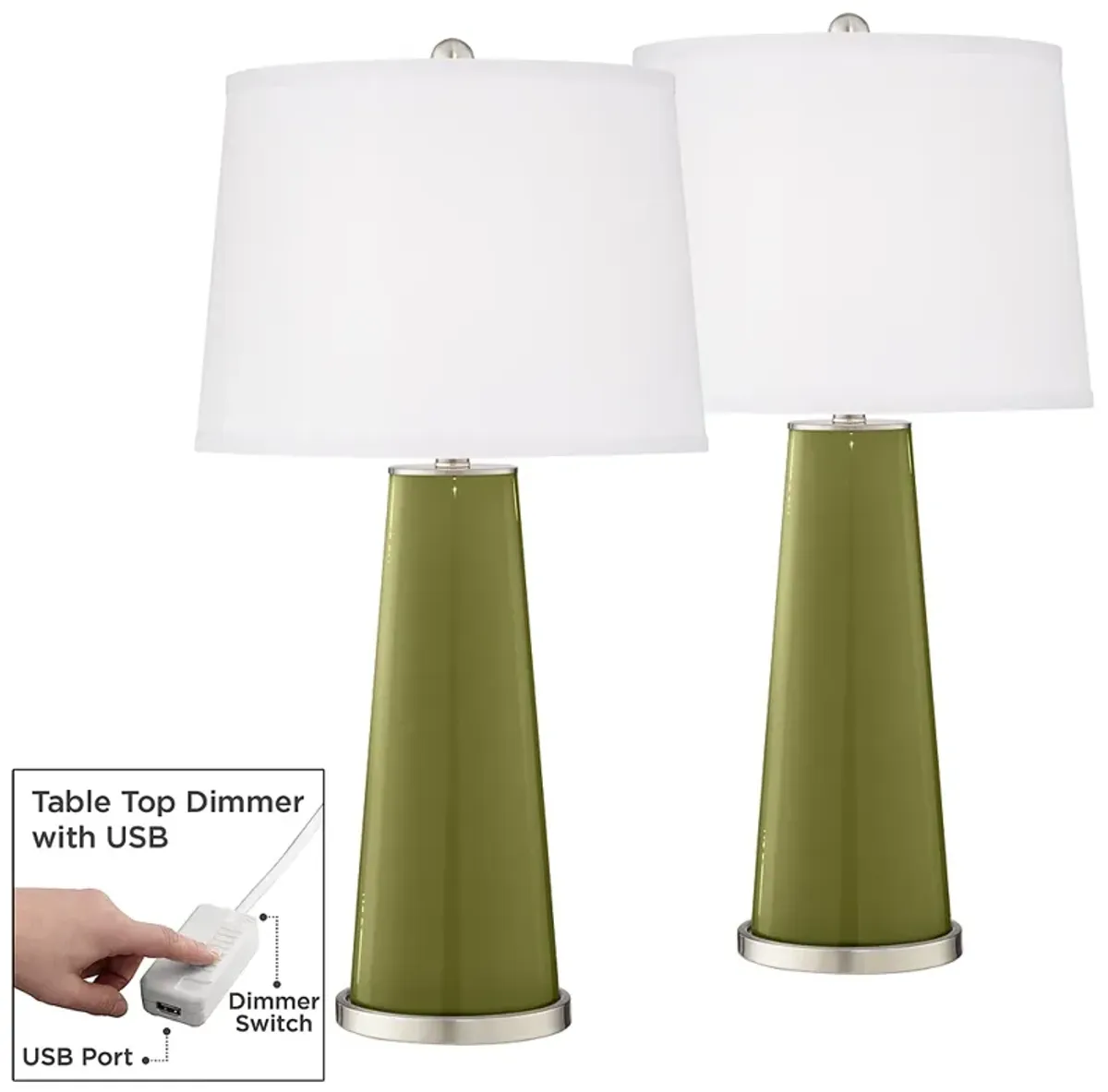 Rural Green Leo Table Lamp Set of 2 with Dimmers