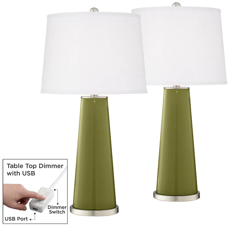 Rural Green Leo Table Lamp Set of 2 with Dimmers