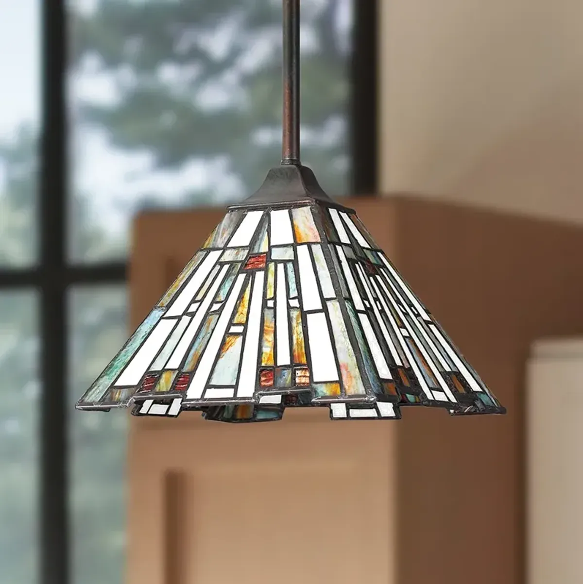 Quoizel Lighting Maybeck 8" Wide Bronze Tiffany Glass Mini-Pendant