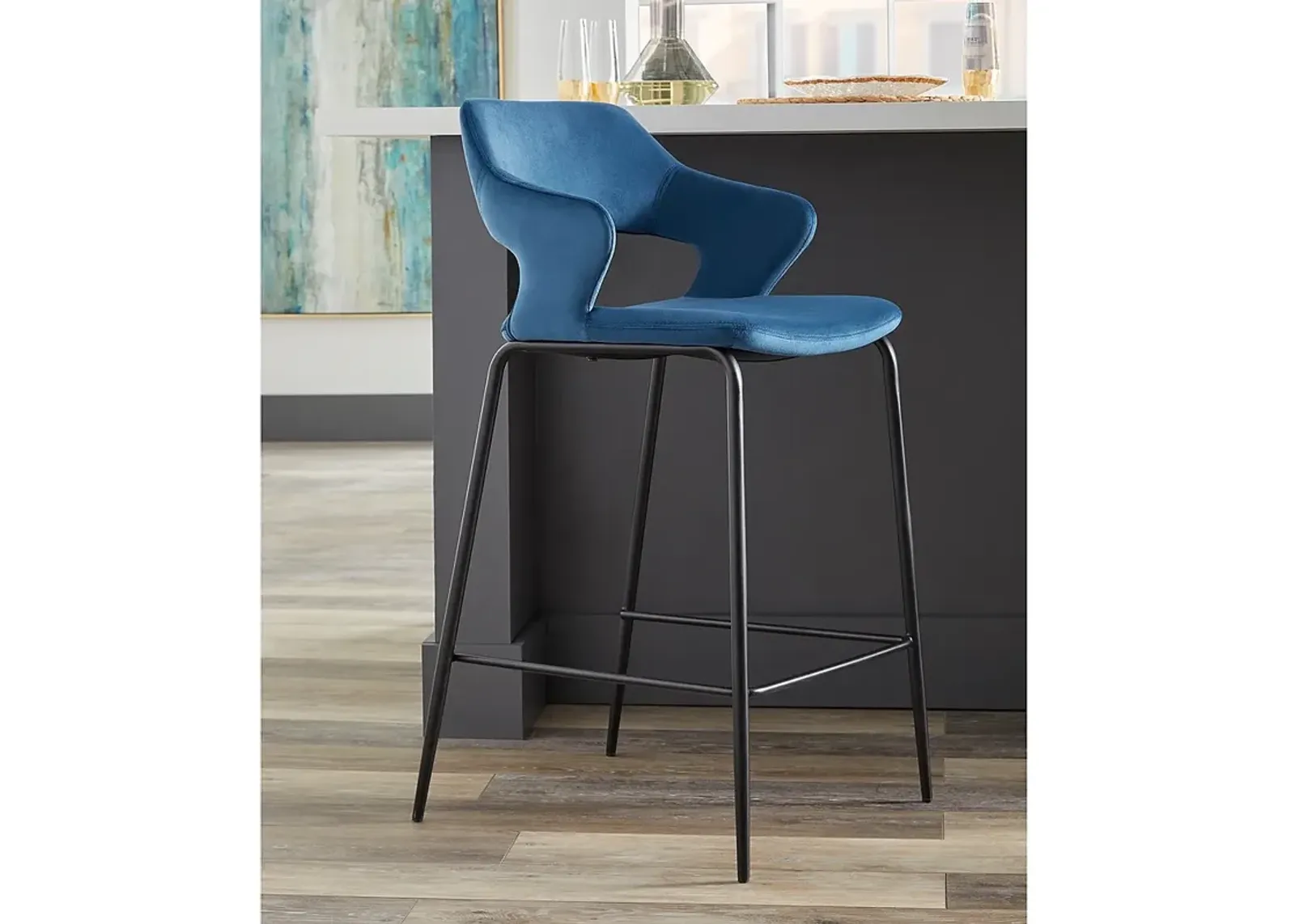 Vidar 26" Blue Velvet Counter Stool