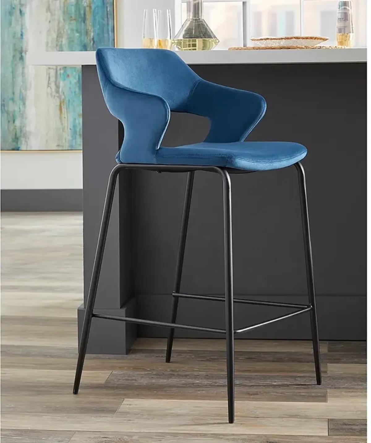 Vidar 26" Blue Velvet Counter Stool