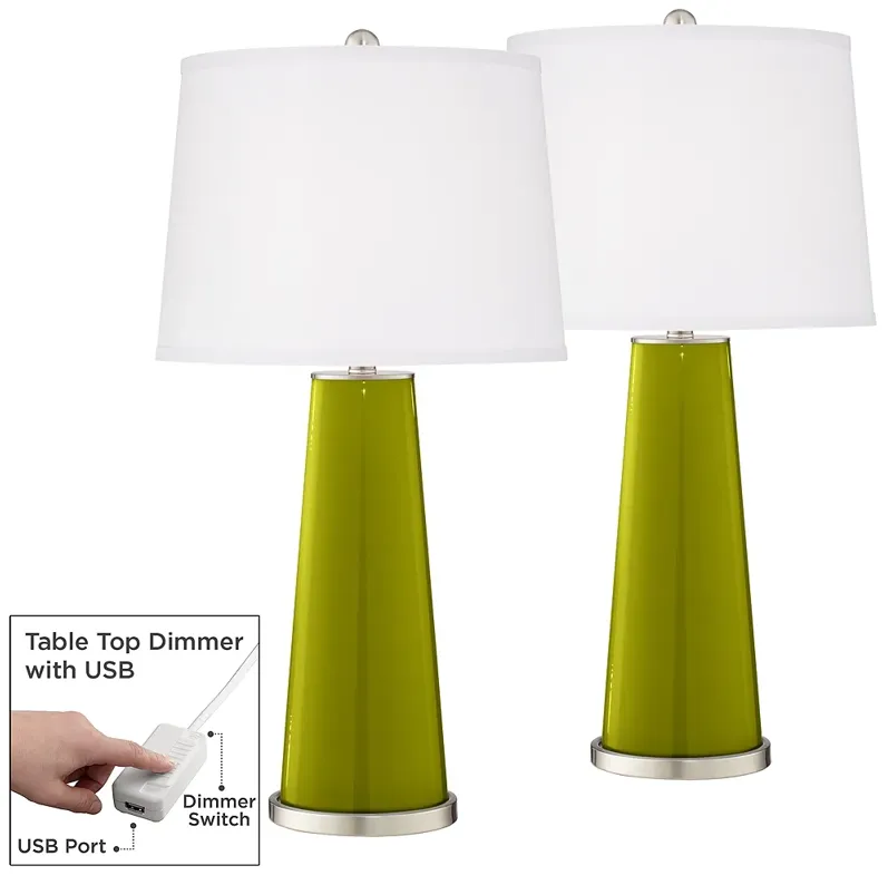 Olive Green Leo Table Lamp Set of 2 with Dimmers