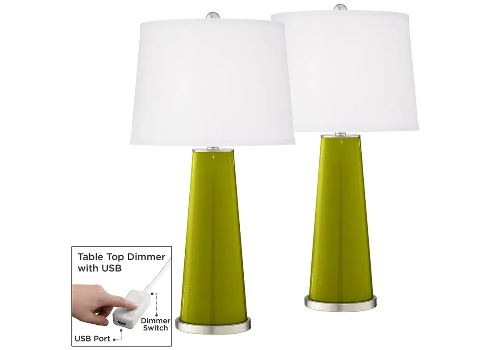 Olive Green Leo Table Lamp Set of 2 with Dimmers