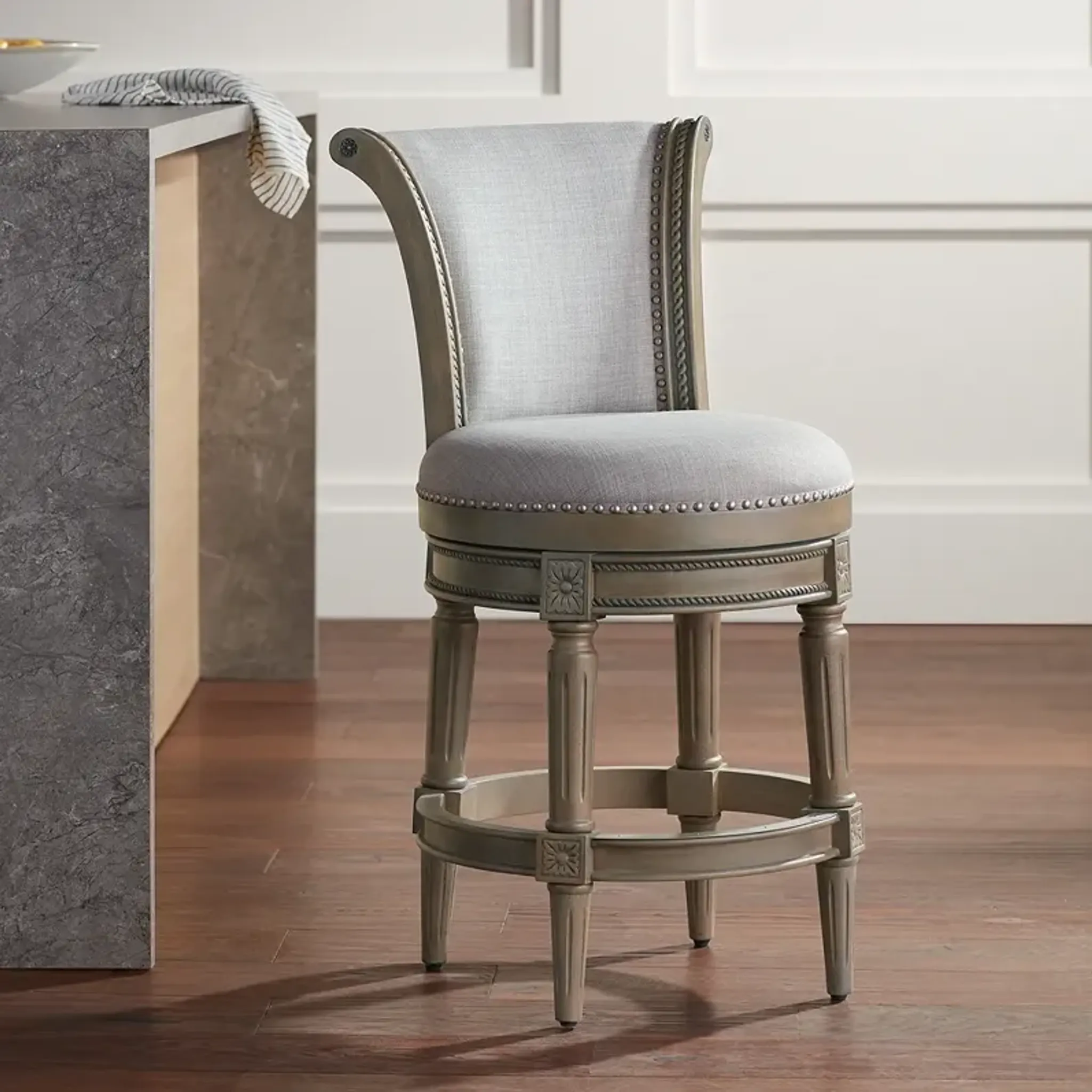 Oliver 26" High Ash Gray and Oak Traditional Swivel Counter Stool ...
