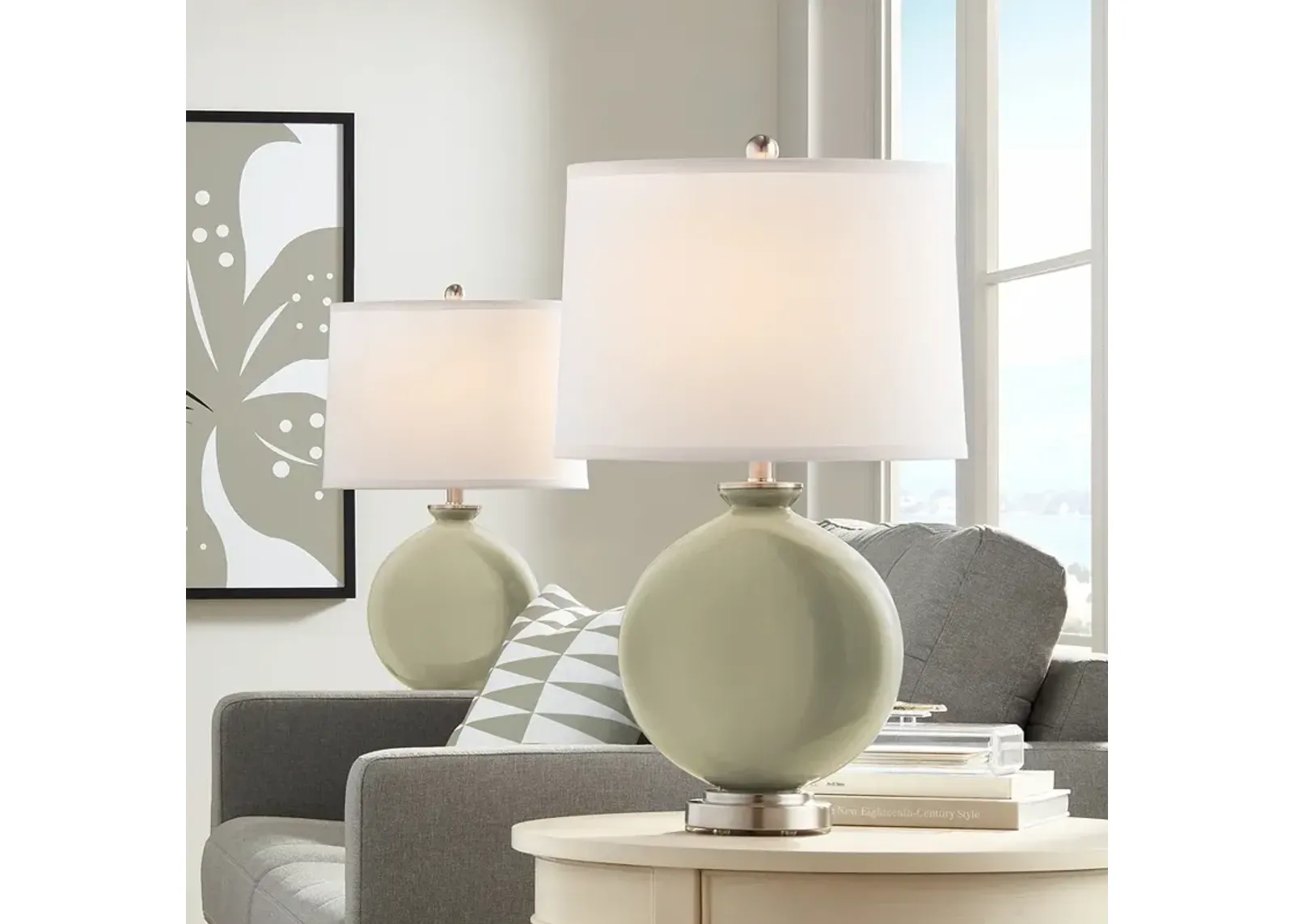 Color Plus Carrie 26 1/2" Modern Glass Sage Green Table Lamps Set of 2