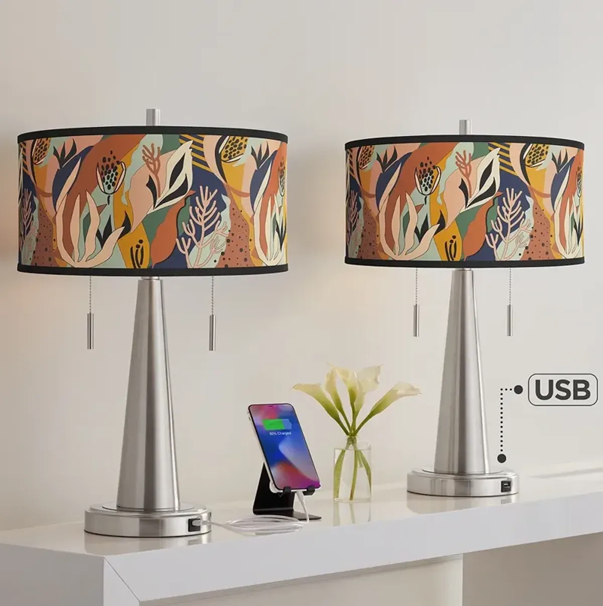 Wild Desert Vicki Brushed Nickel USB Table Lamps Set of 2