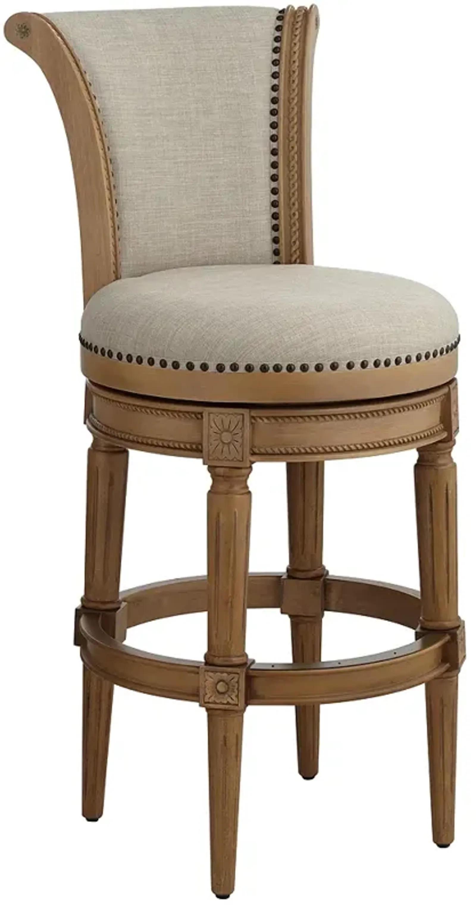 Oliver 30 1/2" High Sand Fabric Scroll Back Swivel Bar Stool