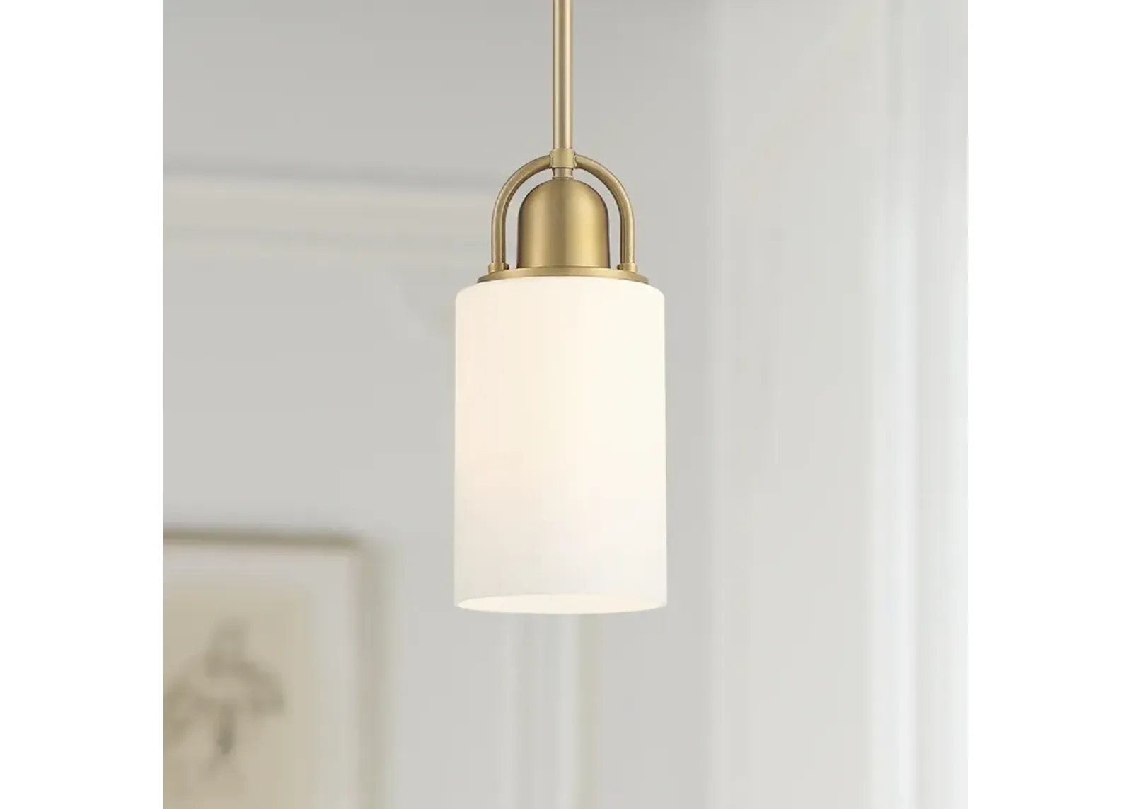 Possini Euro Copenhagan 4 3/4" Warm Brass Opal Glass Mini Pendant