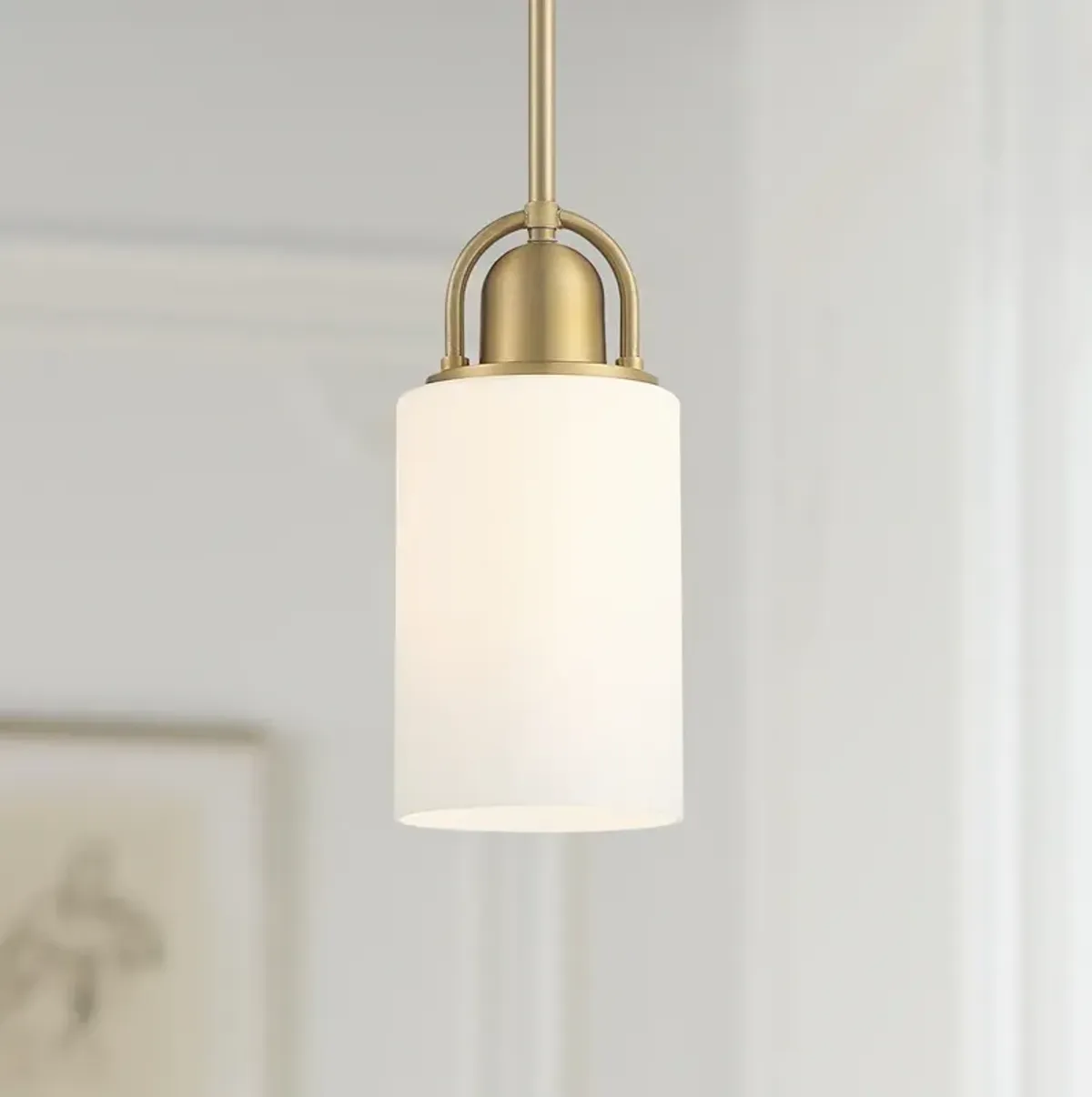 Possini Euro Copenhagan 4 3/4" Warm Brass Opal Glass Mini Pendant