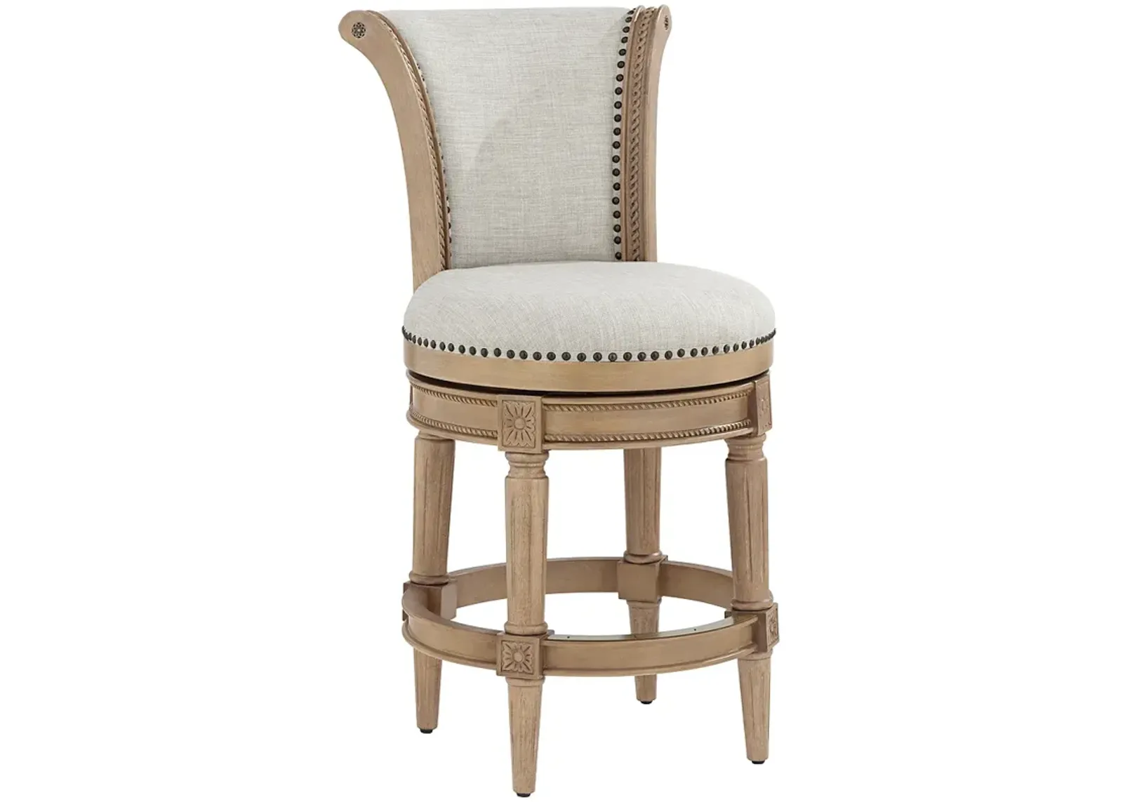 Oliver 26 1/4" High Sand Fabric Scroll Back Swivel Counter Stool