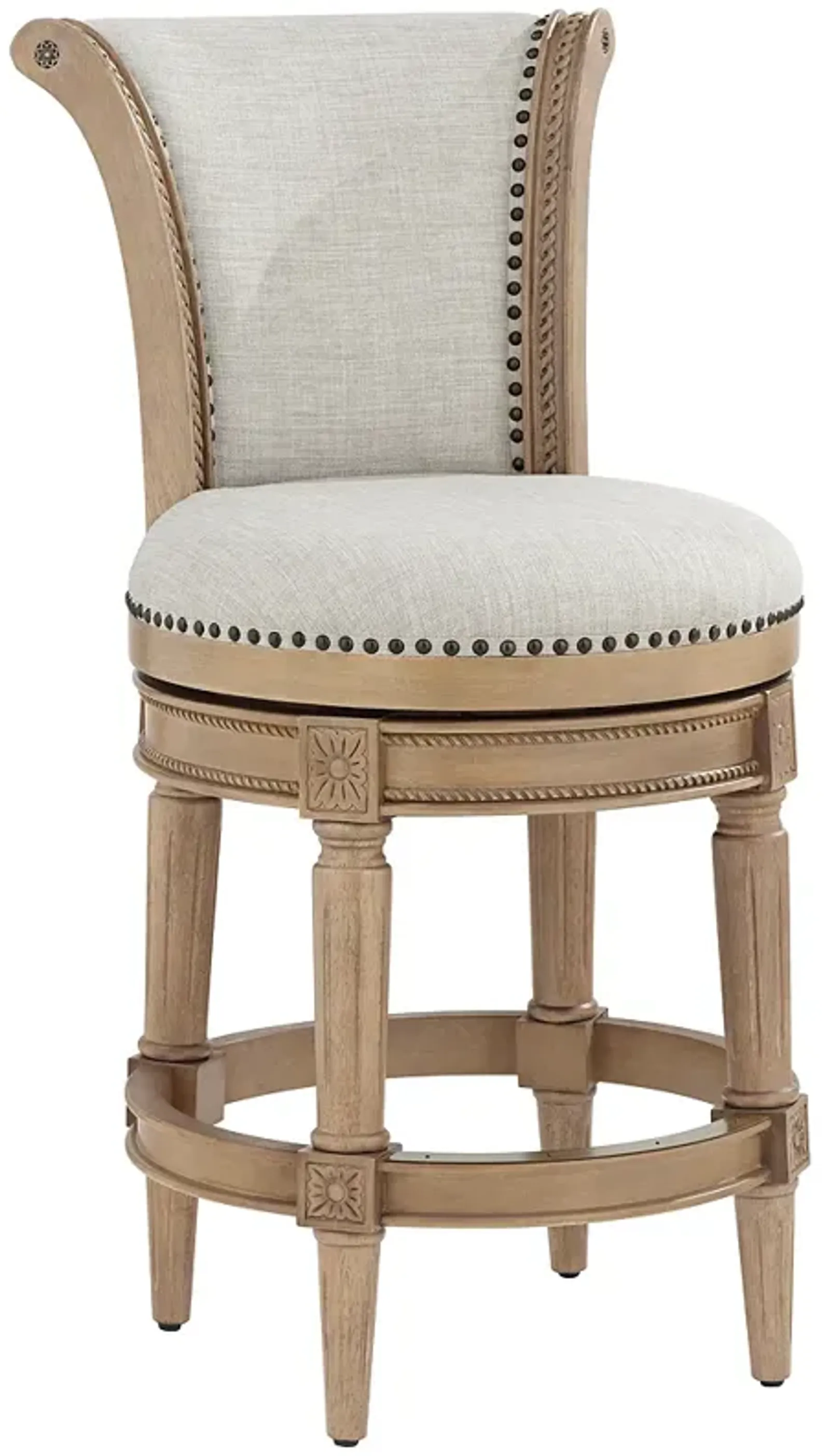 Oliver 26 1/4" High Sand Fabric Scroll Back Swivel Counter Stool