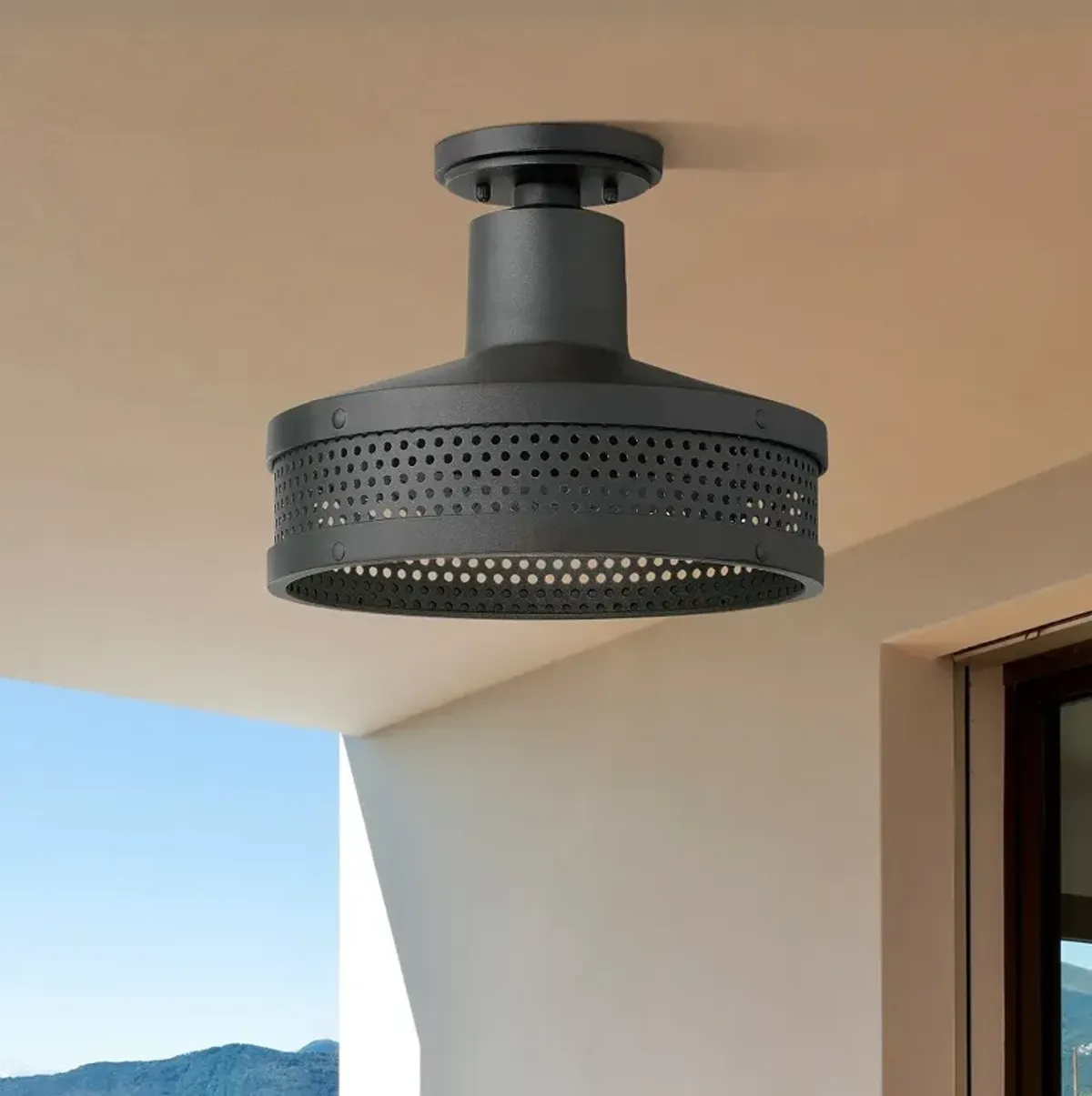 Minka Abalone Point 12" Wide Sand Coal Black Outdoor Ceiling Light