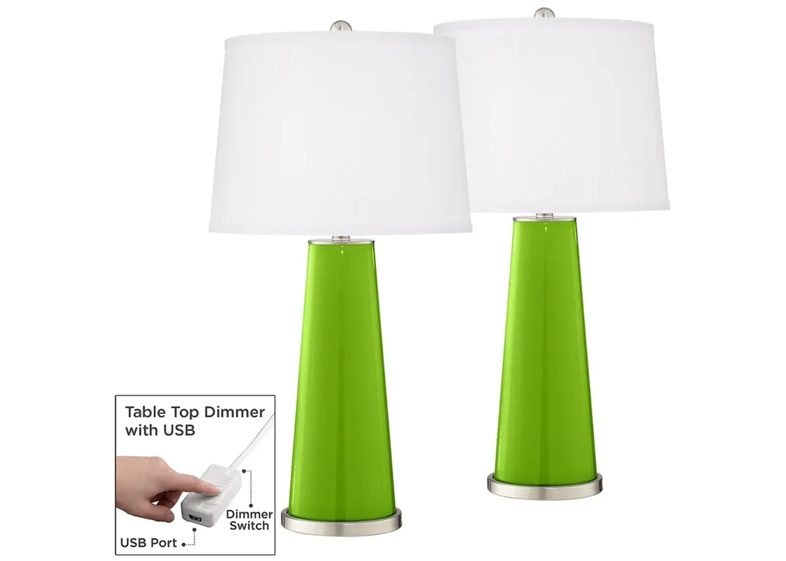 Neon Green Leo Table Lamp Set of 2 with Dimmers