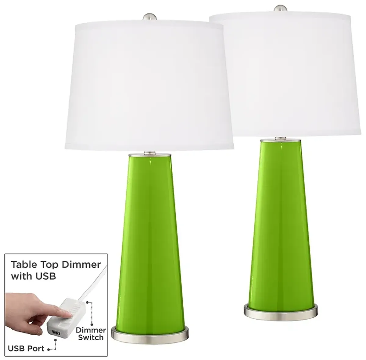 Neon Green Leo Table Lamp Set of 2 with Dimmers