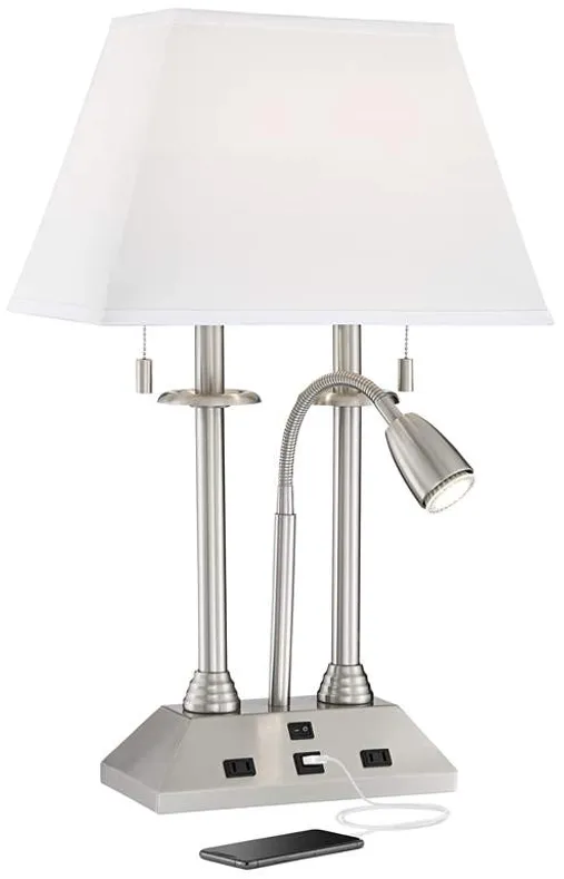 Possini Euro Dexter 26" Nickel Desk Lamp with USB Port and Outlets