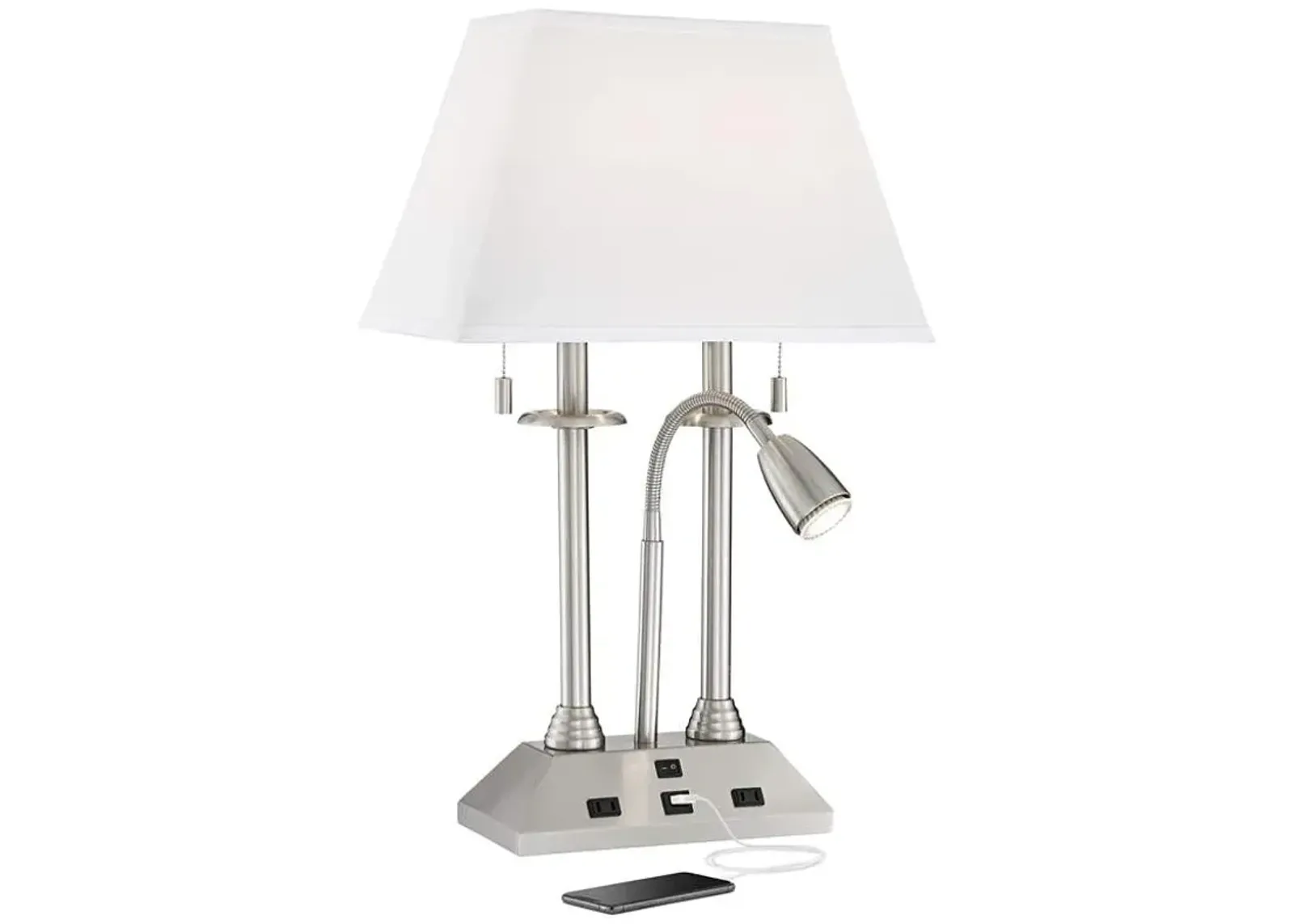 Possini Euro Dexter 26" Nickel Desk Lamp with USB Port and Outlets