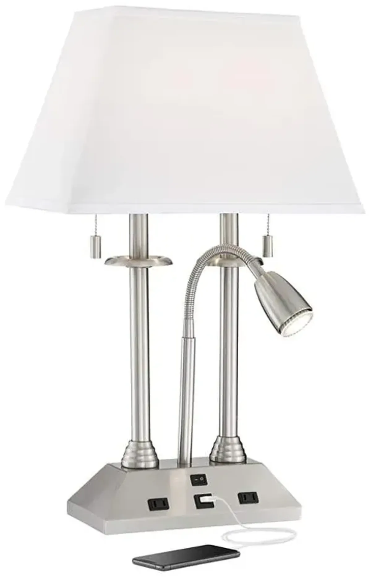 Possini Euro Dexter 26" Nickel Desk Lamp with USB Ports and Outlets
