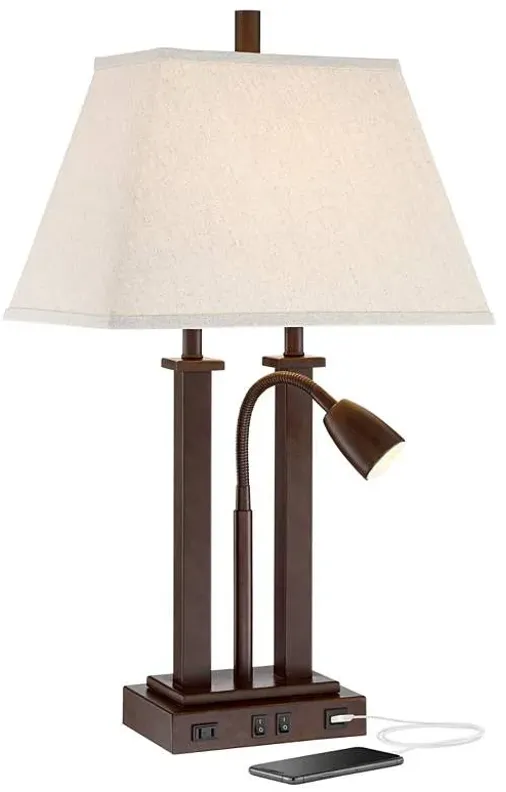 Possini Euro Deacon 26" Bronze Gooseneck USB and Outlet Desk Lamp