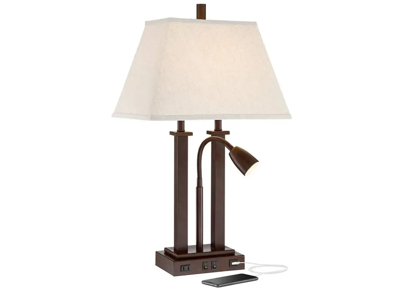 Possini Euro Deacon 26" Bronze Gooseneck USB and Outlet Desk Lamp