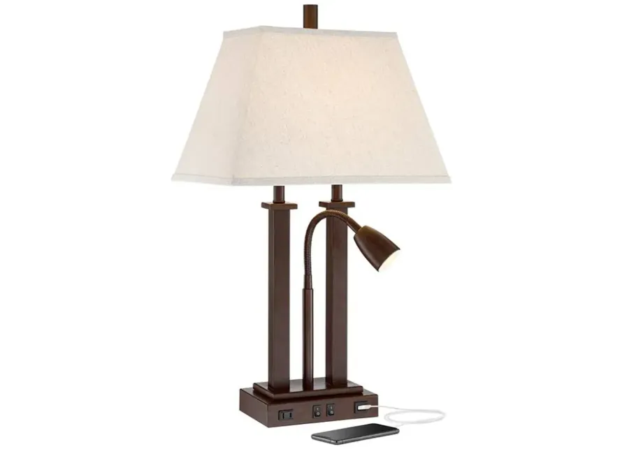 Possini Euro Deacon 26" Bronze Gooseneck USB and Outlet Desk Lamp